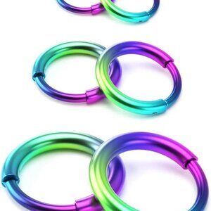 Rainbow 8/10/12mm Surgical Stainless Steel Hoop Earrings Set for Men and Women,